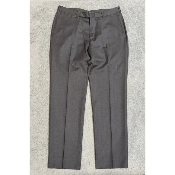 ERMENEGILDO ZEGNA Micronsphere Trousers 34x31 Gray Flat Front Dress Pants